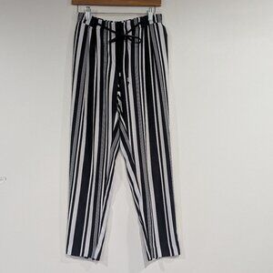 Zara Vertical Striped Elastic Waist Pants Black White Size Small